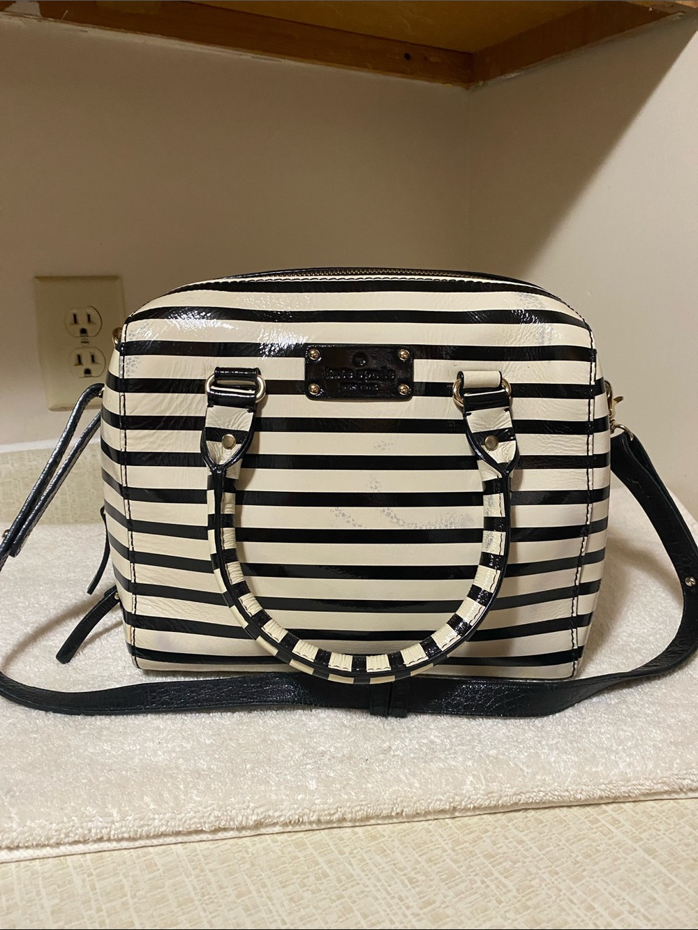 kate spade Black and White Striped Dome Crossbody
